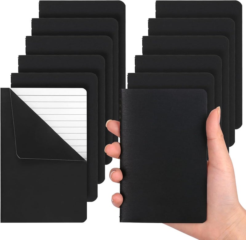 LABUK 12pcs Pocket Notebook 3.5 x 5.5in, Lined Small Notebooks, Black Softcover Memo Notepad for Men Women, 30 Sheets, 60 Pages - Image 1